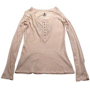Twisted Bejeweled Heart Henley Long Sleeve Top in Pink